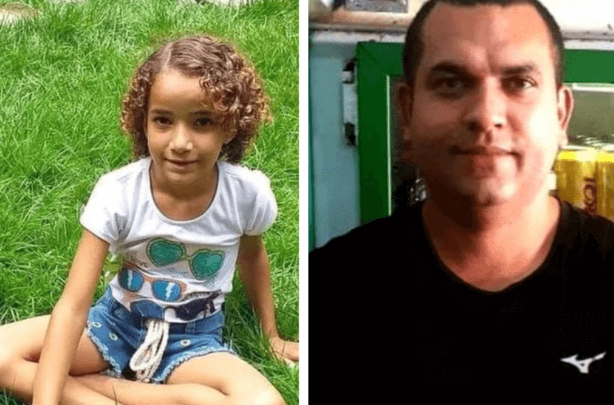 Imagem ilustra menina desaparecida e o suspeito.