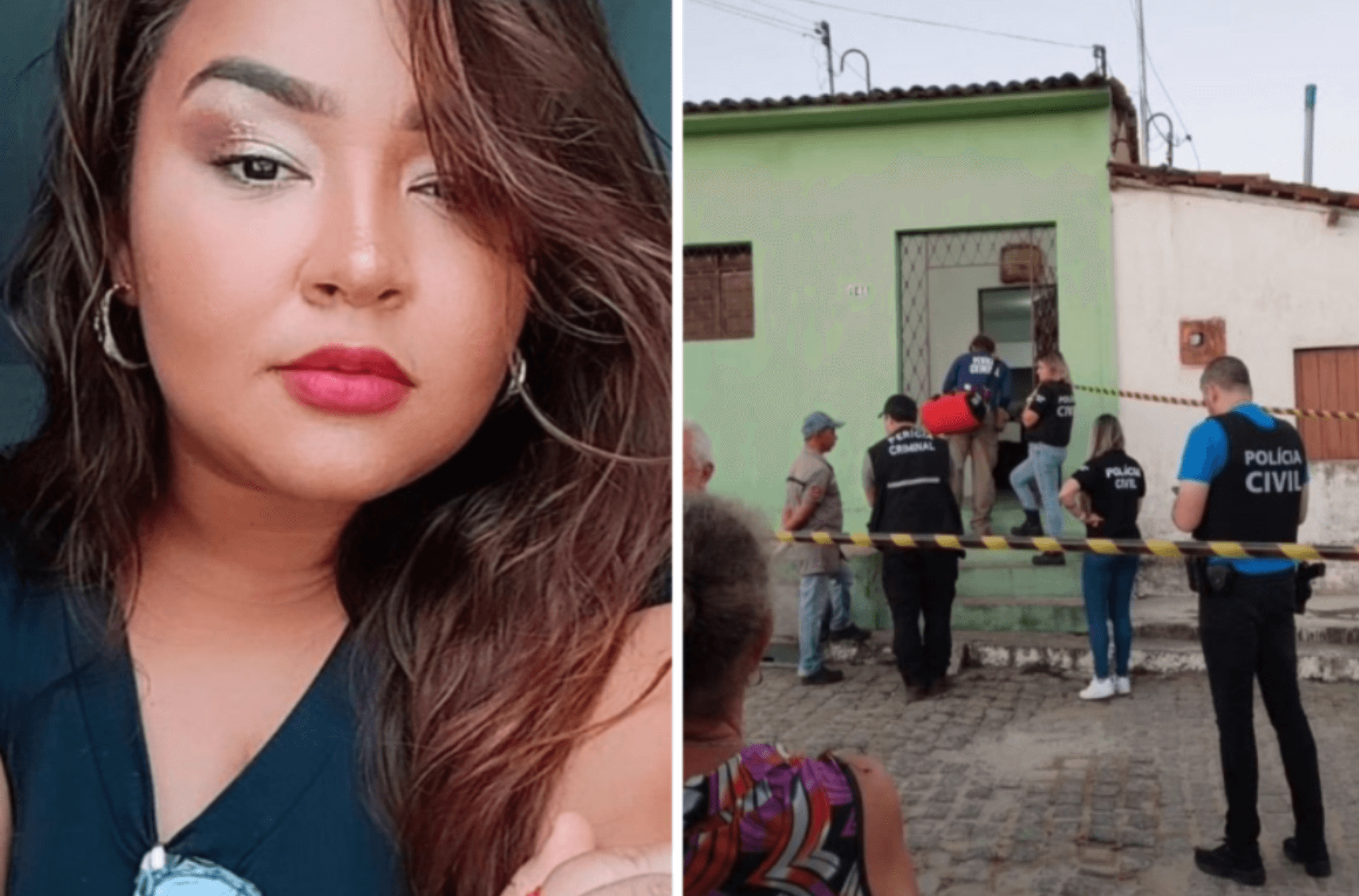 Imagem ilustra a vítima e o local do crime