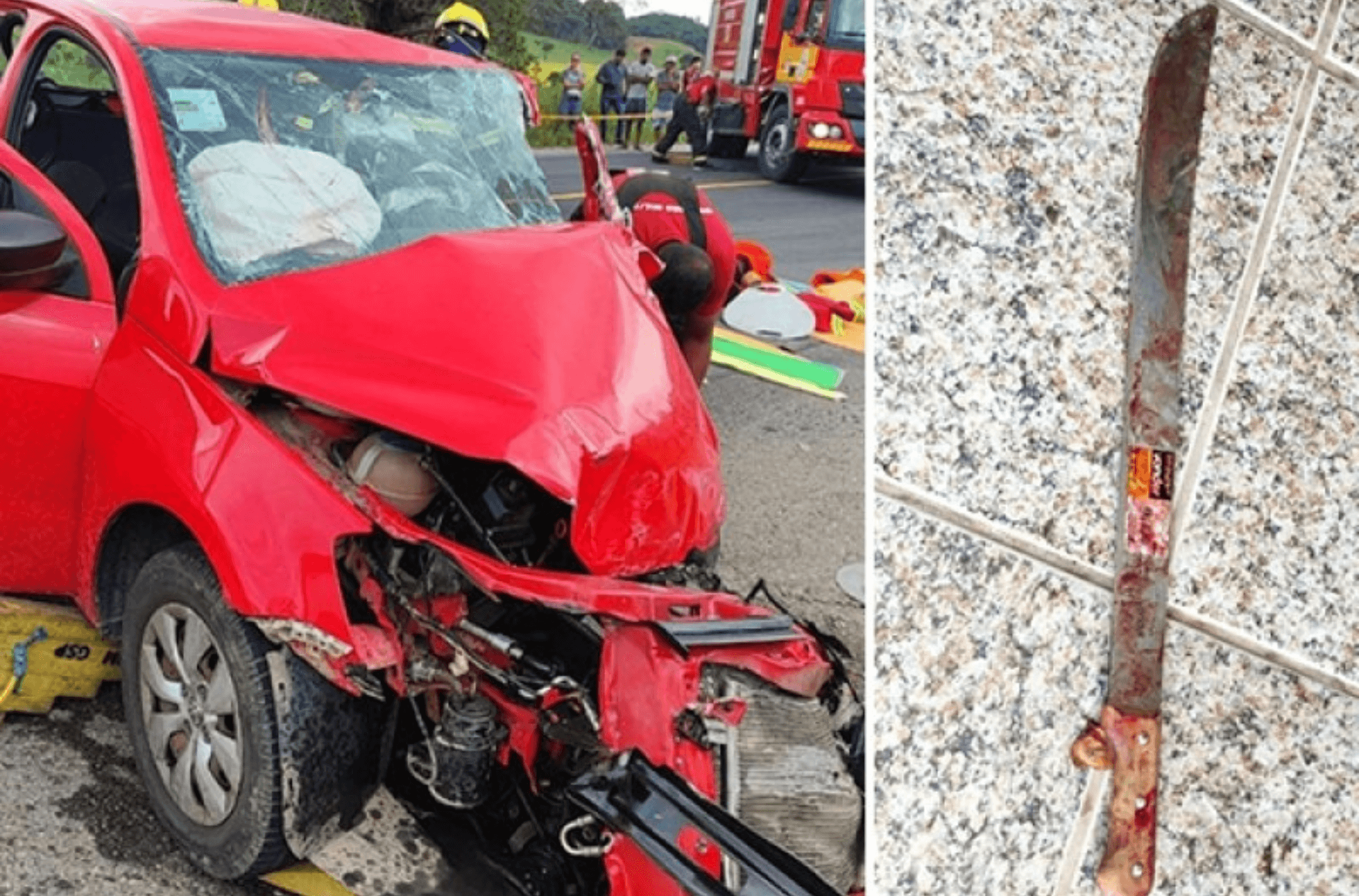 Imagem ilustra acidente e arma do crime